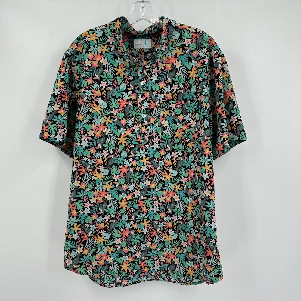 Chubbies Men Tropical Toucan Floral Hawaiian Shirt Size L Resort Vacation Cruise